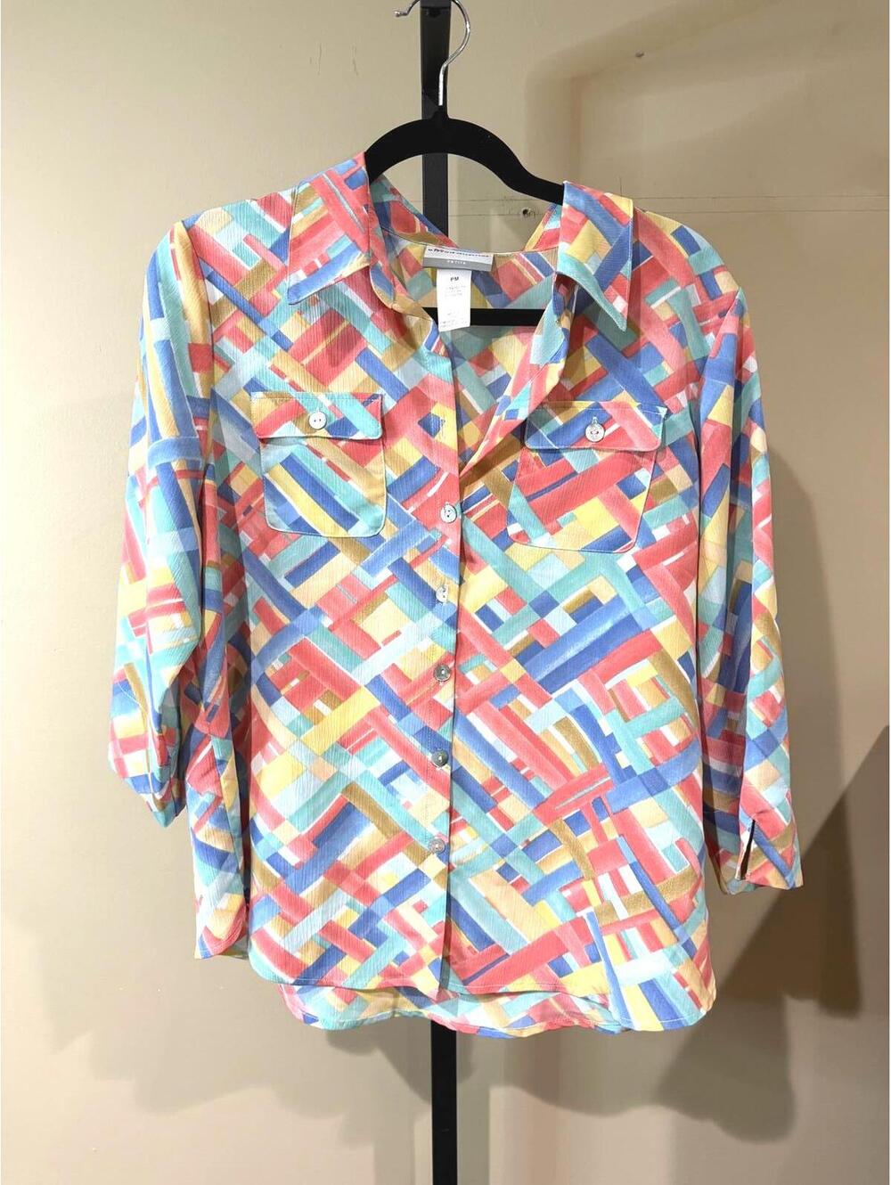 Alfred Dunner PM Women's Multicolor Geometric Pattern Button-Up Shirt
